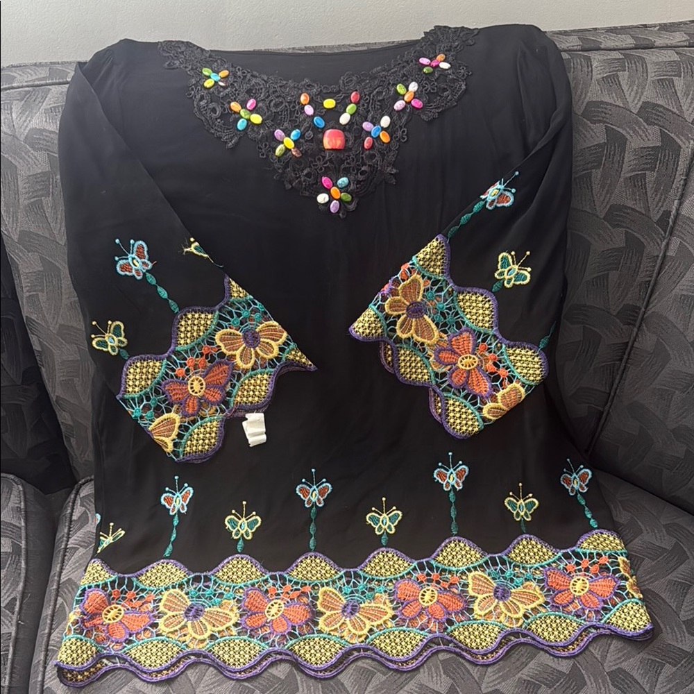 Embroidered Butteryfly Top with Multicolor Accents
